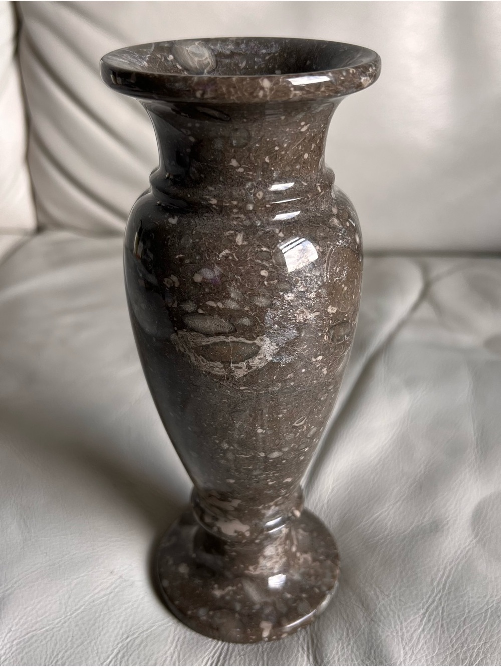 Carved Polished Gray Marble Accent Vase Natural Stone